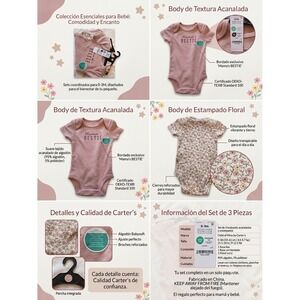 Child of Mine by Carters Baby Girls 3PK Bodysuits Pink Floral Mamas Bestie 0-3M